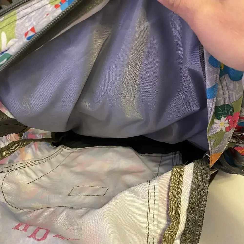 LL Bean Deluxe Book Pack Backpack Gray Floral Kid School Travel Camping Hike Bag